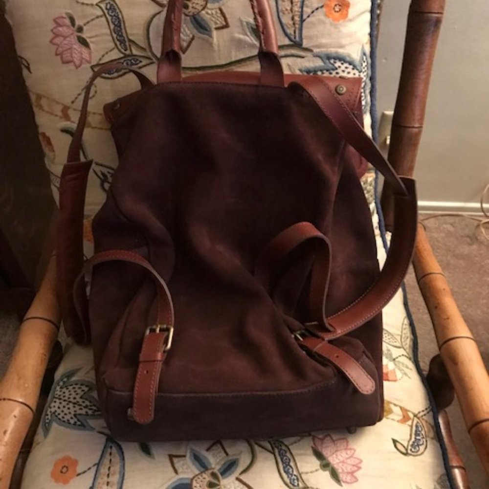 SUNDANCE Simplicity Brown Leather Studded Flap Backpack - Picture 5 of 13